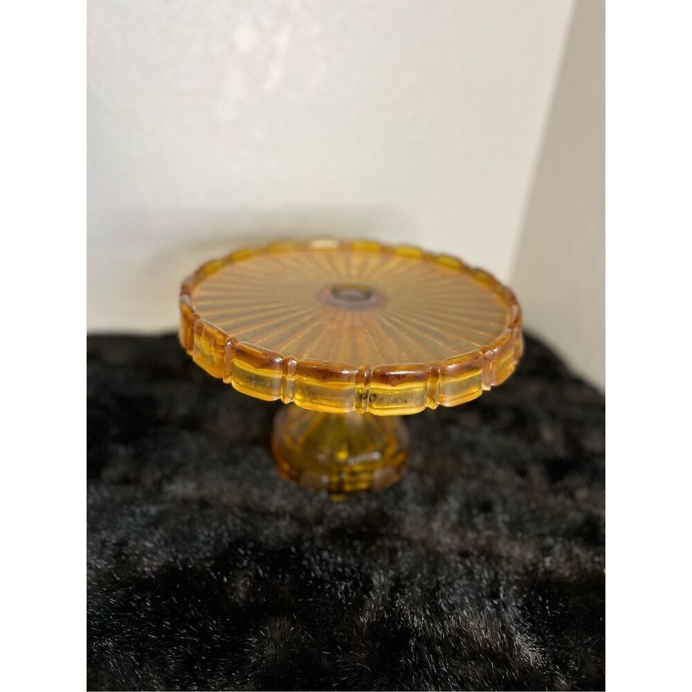 Vintage 1963 Fostoria Glass Coin Cake Stand Amber Depression Glass Rare 10"D